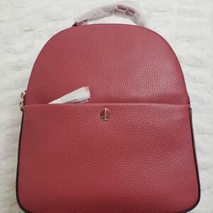 Kate Spade Poly Medium Pebbled Leather Backpack Adjustable Straps Red Jasper